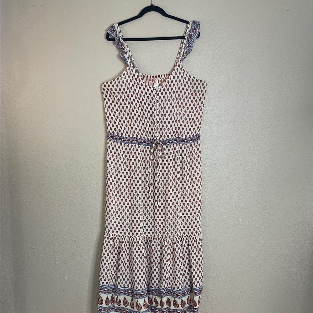 True Destiny Women’s Boho Maxi Sundress 2X Button Front Rayon Dress Cottagecore